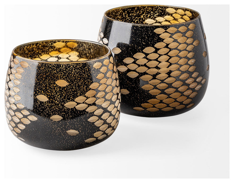 Mojave Large Black and Gold Detail Glass Vase