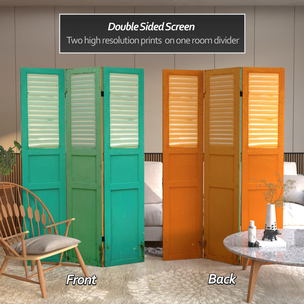6' Tall Double Sided Distressed Door Panel Canvas Room Divider