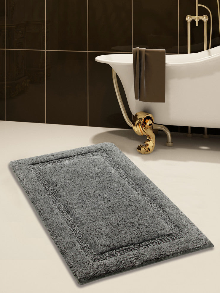 Bath Rug Cotton Solid Color Regency Pattern, Gray, 34"x21"