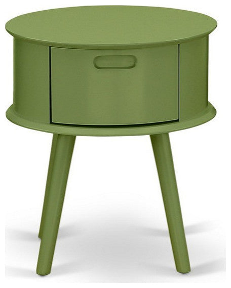 Gordon Round Night Stand End Table With Drawer, Clover Green Finish