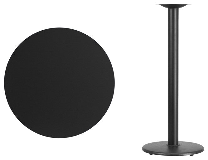 30" Round Black Laminate Table Top With 18" Round Bar Height Table Base