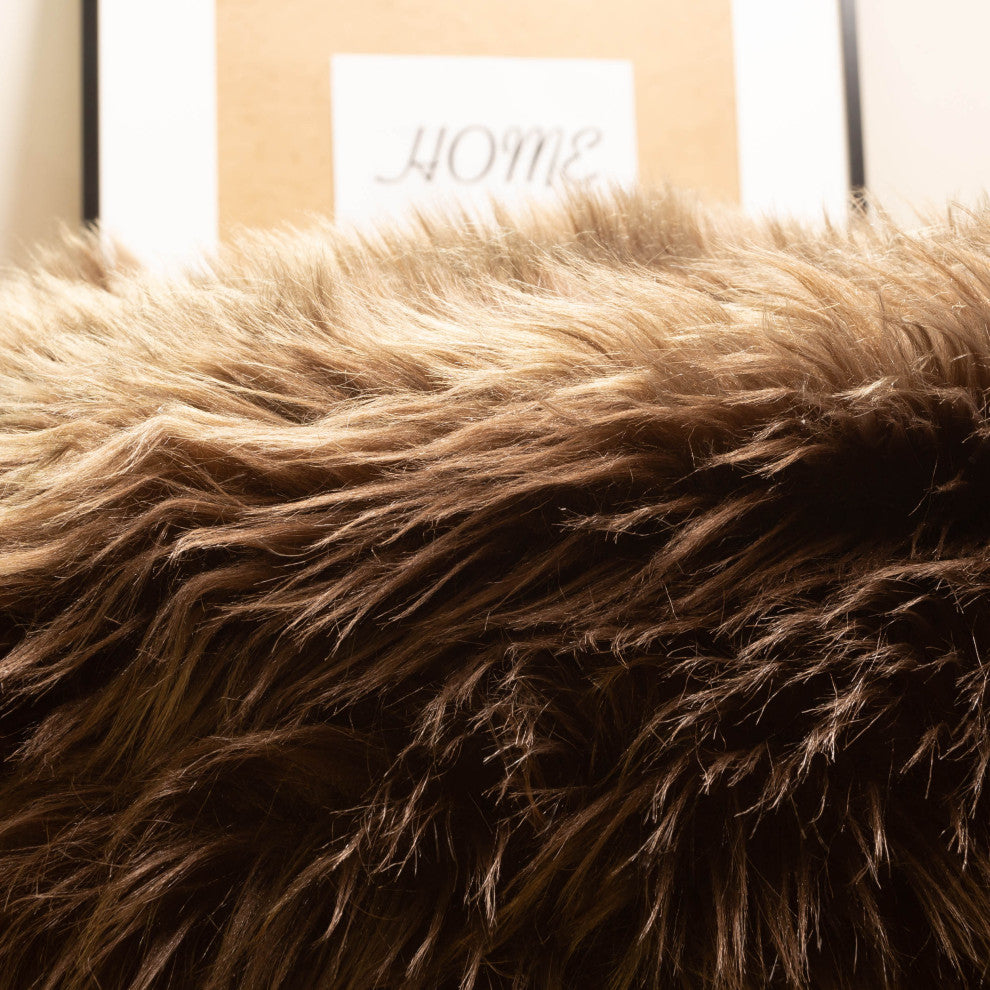 Plush and Soft Faux Sheepskin Fur Shag Area Rug, Dark Brown, 4' X 6'