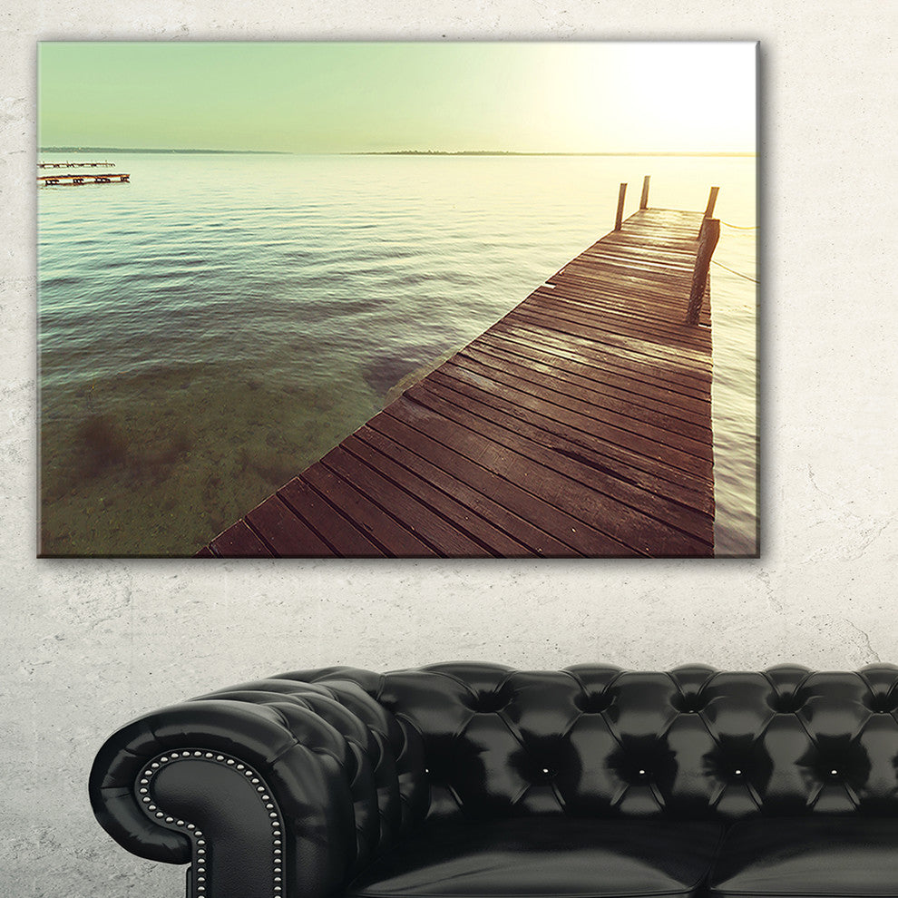 "Wooden Boardwalk Over Clear Waters" Sea Bridge Canvas Art Print, 40"x20"