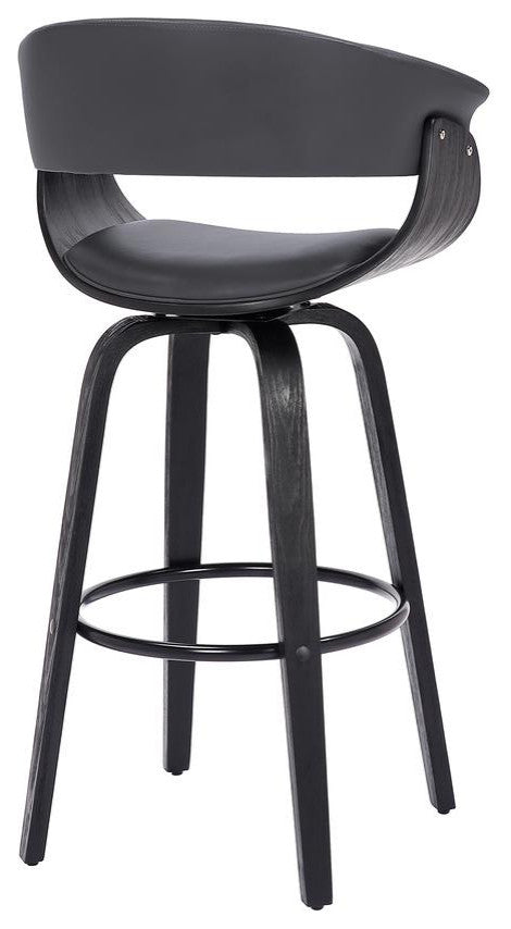 Julyssa 26" Counter Height Swivel Gray Faux Leather and Black Wood Bar Stool