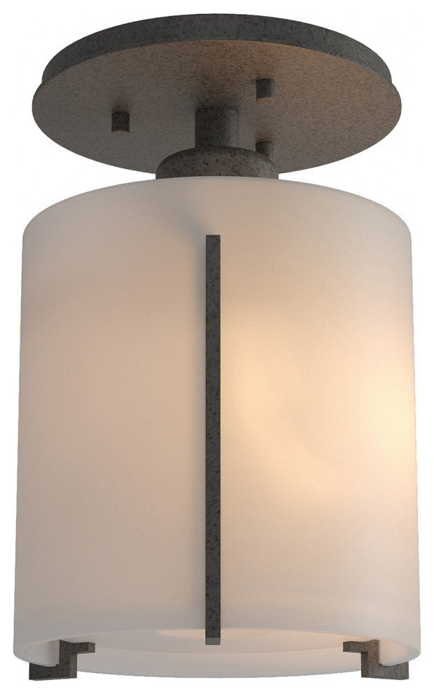 Exos Round Semi-Flush, Natural Iron Finish, Opal Glass