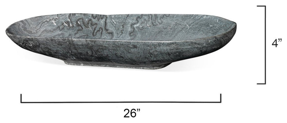 Long Oval Marble Bowl, Gray Marble