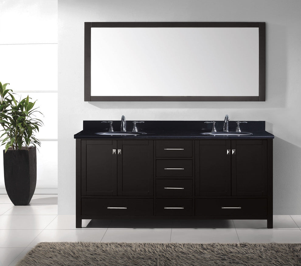 Virtu Caroline Avenue 72" Double Bathroom Vanity, Espresso, Mirror