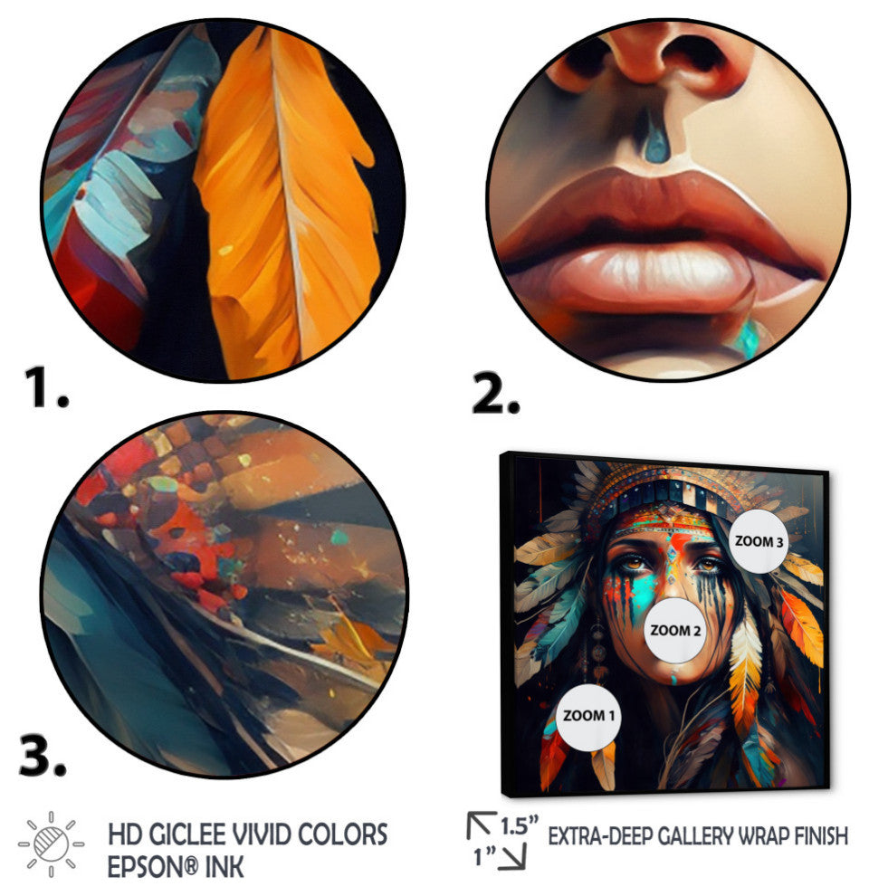 Colorful Native American Woman III Framed Canvas, 16x16, Black