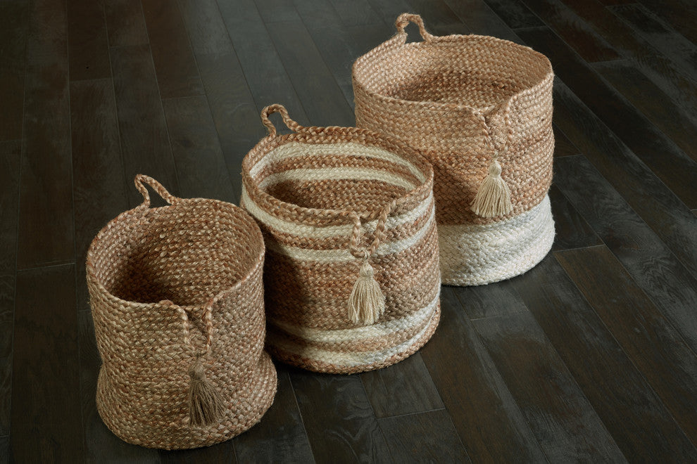 Montego Striped Natural Jute Decorative Storage Basket, 19"