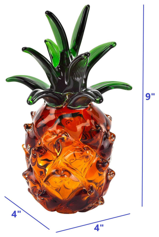 9" Orange Murano Glass Pineapple Statue Tabletop Sculpture