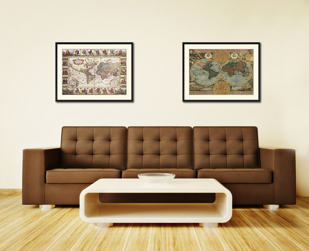 Geographic Vintage Map Print On Canvas With Picture Frame 16" X 21"