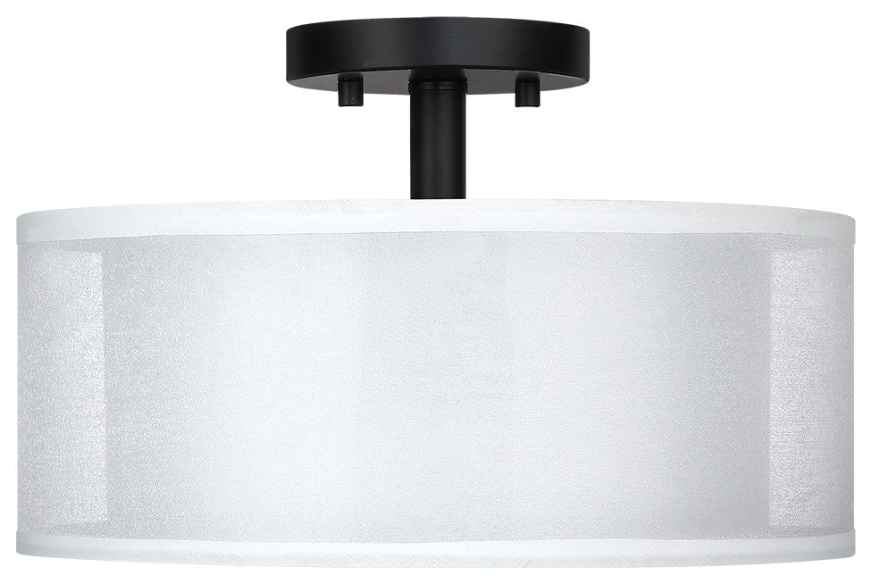 13"W 2-Light Semi-Flush Mount With White Double Drum Shade