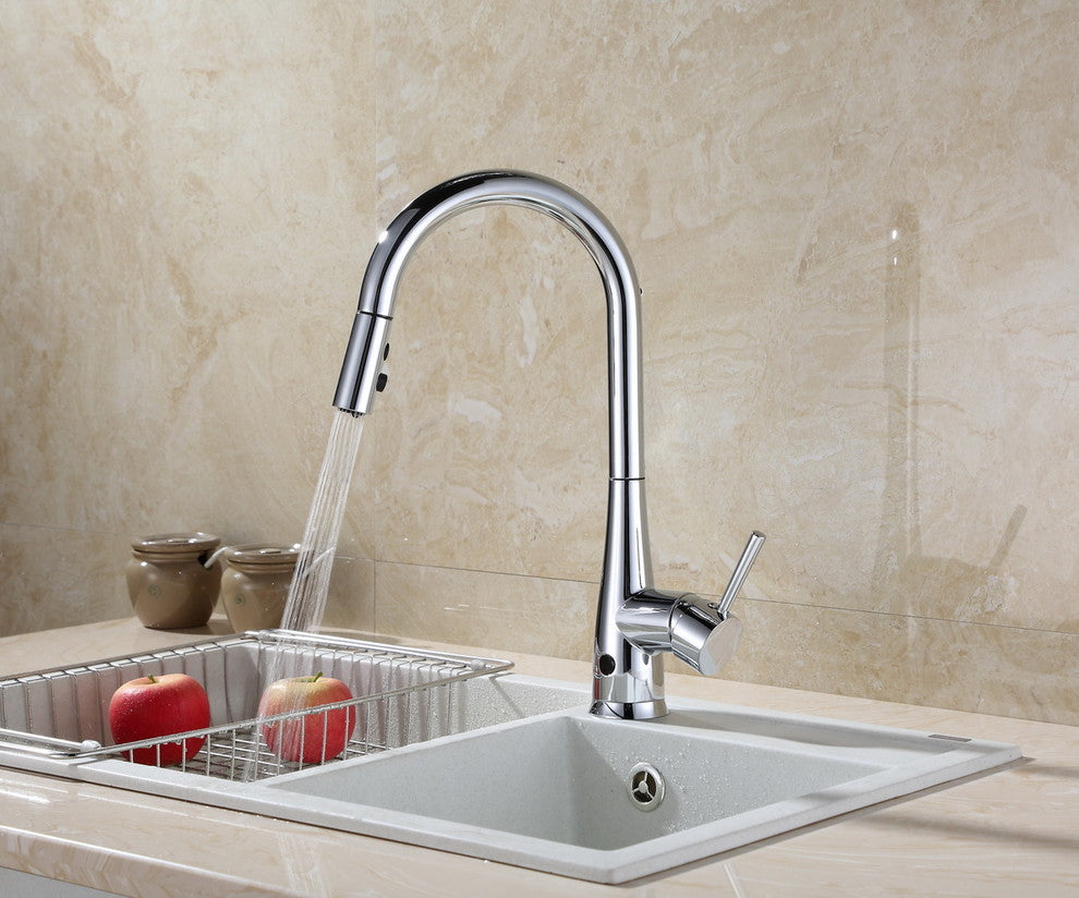 Runfine Hands Free Single-Handle, Pull-Down Sprayer Kitchen Faucet, Chrome