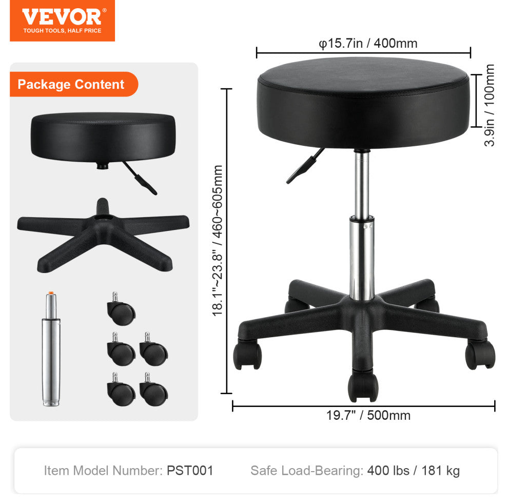 VEVOR Round Rolling Stool Swivel Stool With Wheels PU Leather Height Adjustable