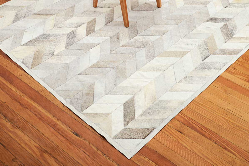 CHEVRON Gray Patchwork Cowhide Rug, 10x14ft