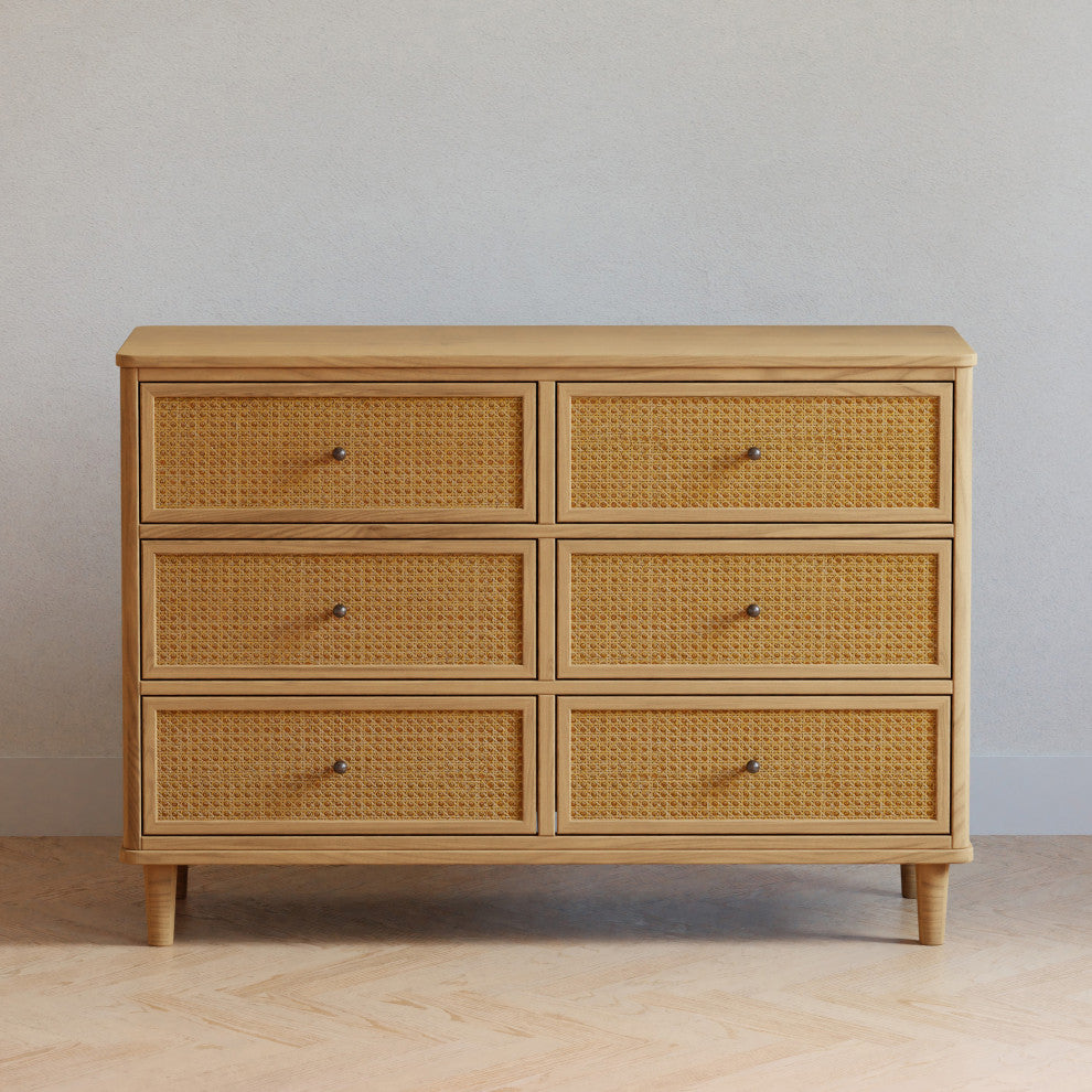 Marin With Cane 6 Drawer Assembled Dresser, Honey/Honey Cane
