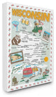 Wisconsin Pale Blue Illustrated Scenic Map Poster, Canvas, 30"x40"