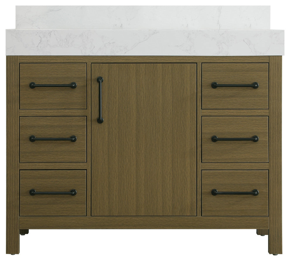 Home Living 42" Single Bathroom Vanity, Chestnut Brown With Backsplash