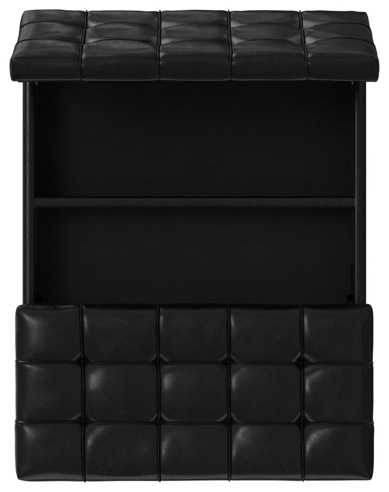Mariah Lift Top Table Storage Ottoman, Midnight Black PU Black faux leather