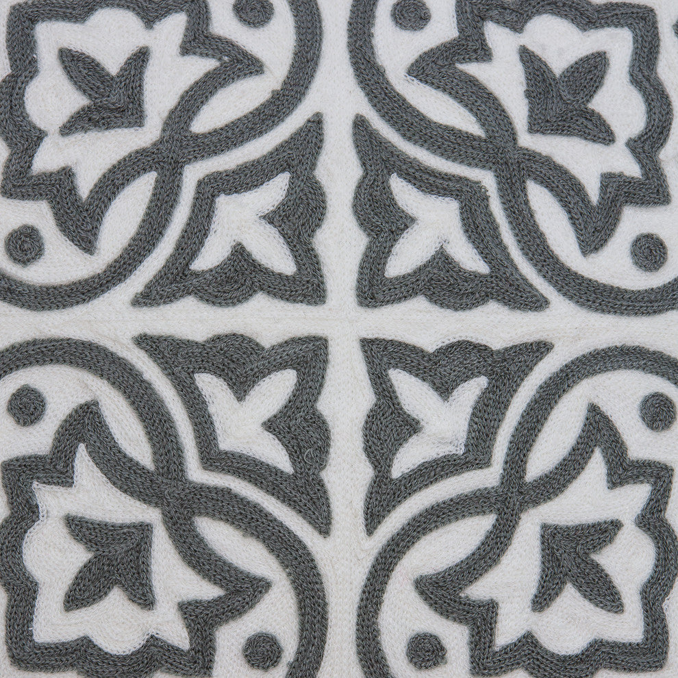 Heera Traditional Gray and White Pillow Cover With Poly Insert
