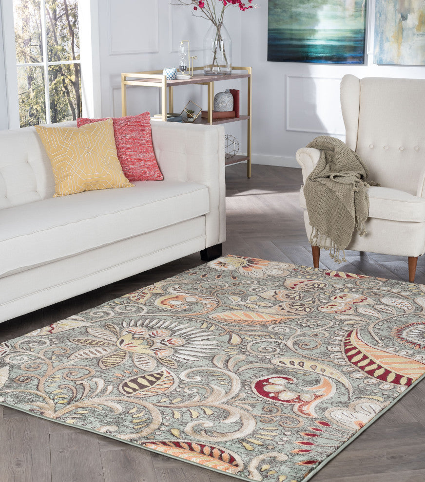 Giselle Transitional Floral Area Rug, Seafoam, 7'10'' X 10'3''