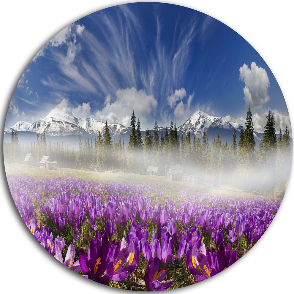Spring Flowers Crocuses, Floral Photography Round Wall Art, 38"