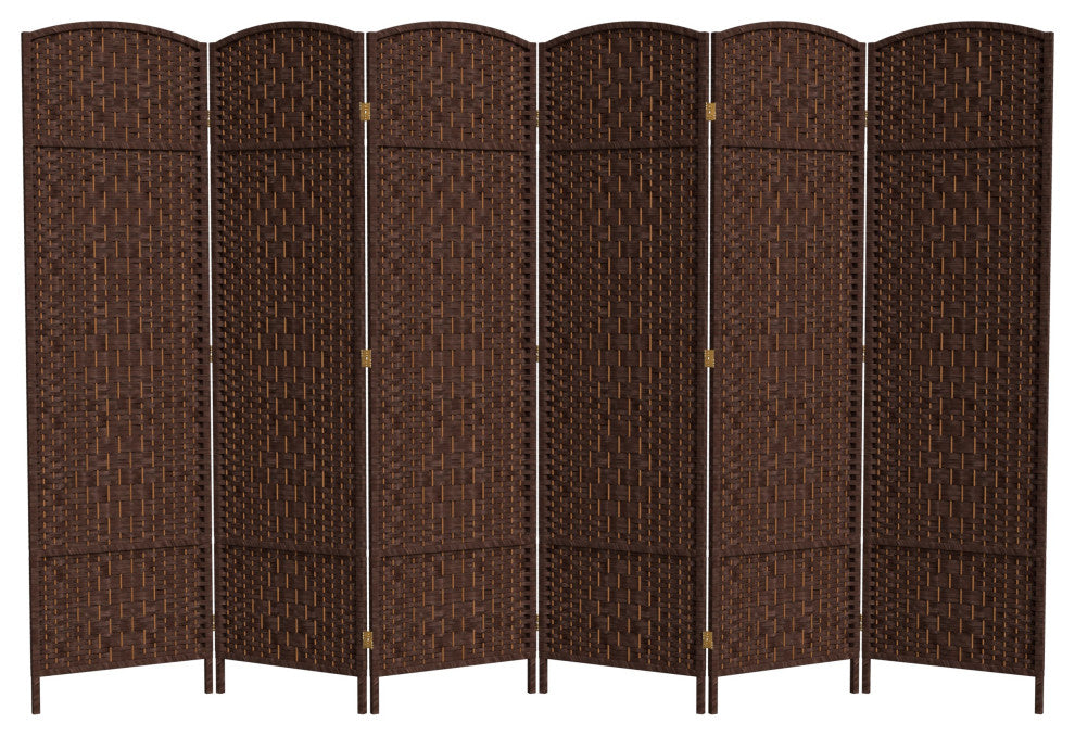6' Tall Diamond Weave Fiber Room Divider, Dark Mocha, 6 Panel