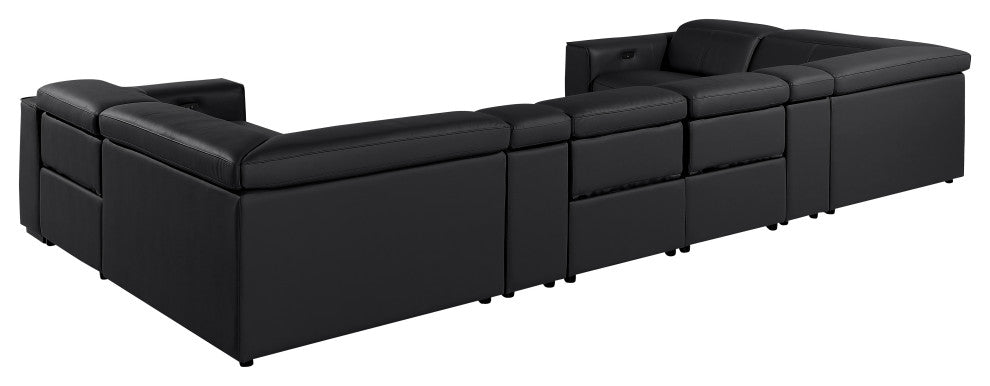 Niccolo Italian Leather 8-Piece U-Shaped 4 Power Reclining Sectional, Black
