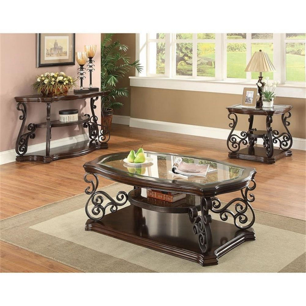 Bowery Hill Glass Top Accent End Table in Deep Merlot