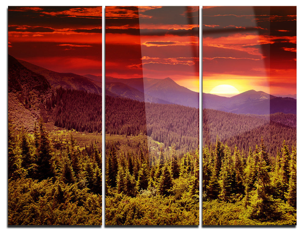 "Colorful Sunrise Over Mountains" Photo Metal Wall Art, 3 Panels, 36"x28"