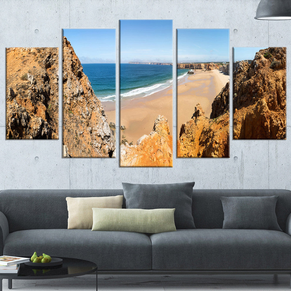 "Rocky Bay Portugal" Panorama Landscape Wall Art Canvas Print60"x32", 5-Panels