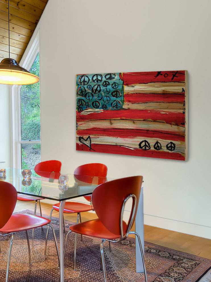 "Peace Flag" Print on Natural Pine Wood by Tori Campisi Painting