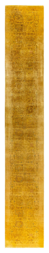 Overdyed One-of-a-Kind Hand-Knotted Area Rug Yellow, 2' 6" x 16' 2"