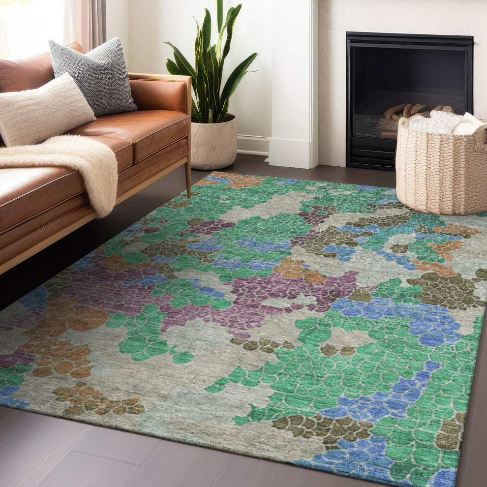 Machine Washable Indoor/Outdoor Chantille ACN1906 Green 10' x 14' Rug