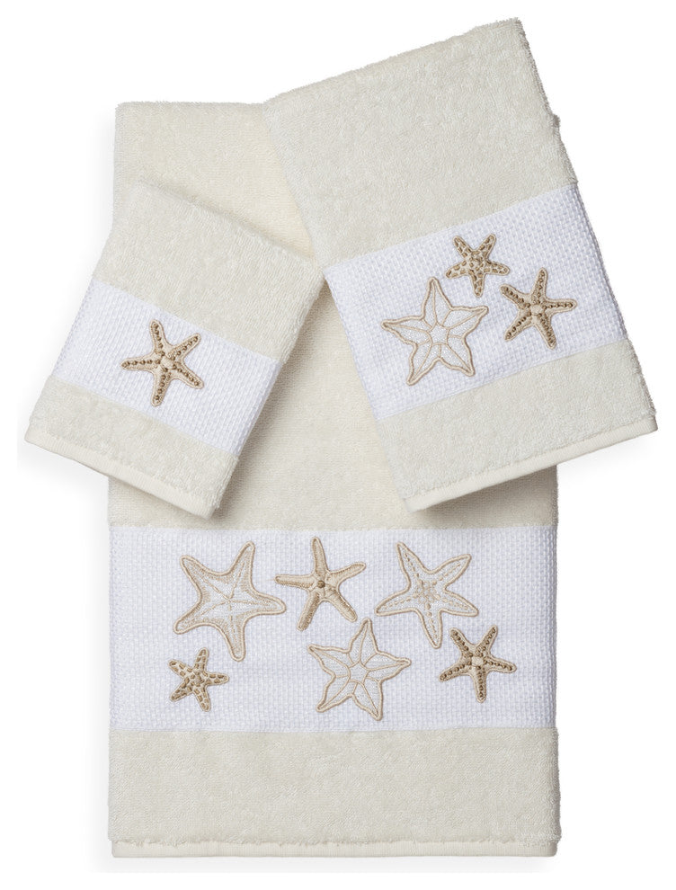 Linum Home Textiles Lydia 3-Piece Embellished Towel Set, Cream