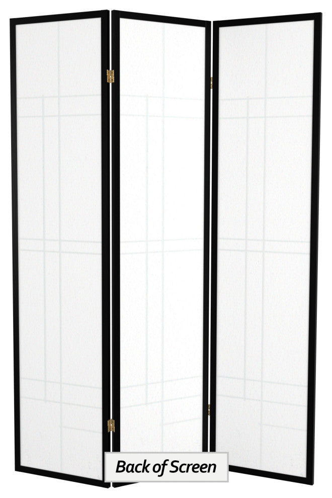 6' Tall Eudes Shoji Screen, Black, 3 Panels