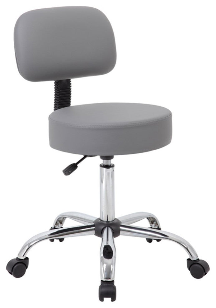 Boss Office Products Vinyl Mid-Back Medical Stool in Gray