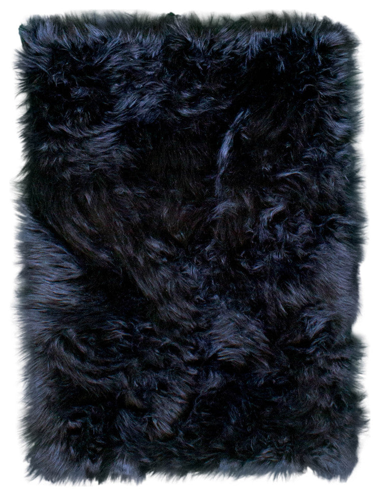 Plush and Soft Faux Sheepskin Fur Shag Area Rug, Black, 3' X 5'