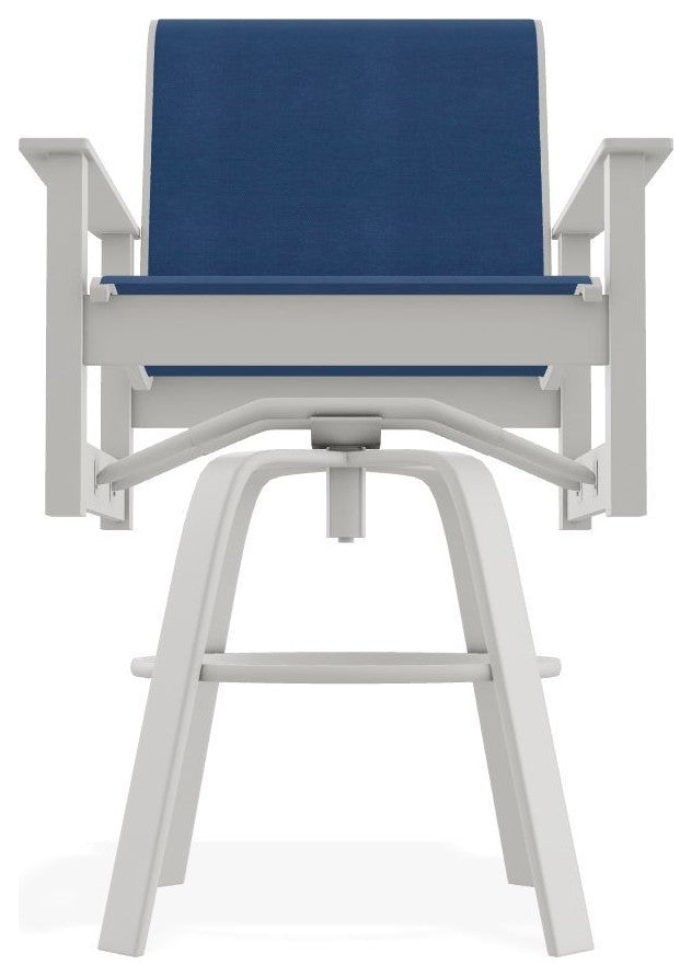 Leeward Sling Bar Height Outdoor Swivel Armchair, Cobalt/Snow