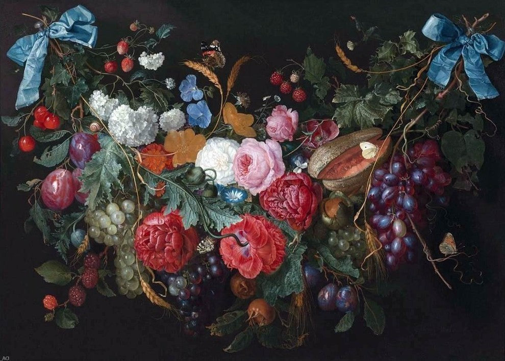 Jacob Van Walscapelle a Swag of Flowers Premium Canvas Print