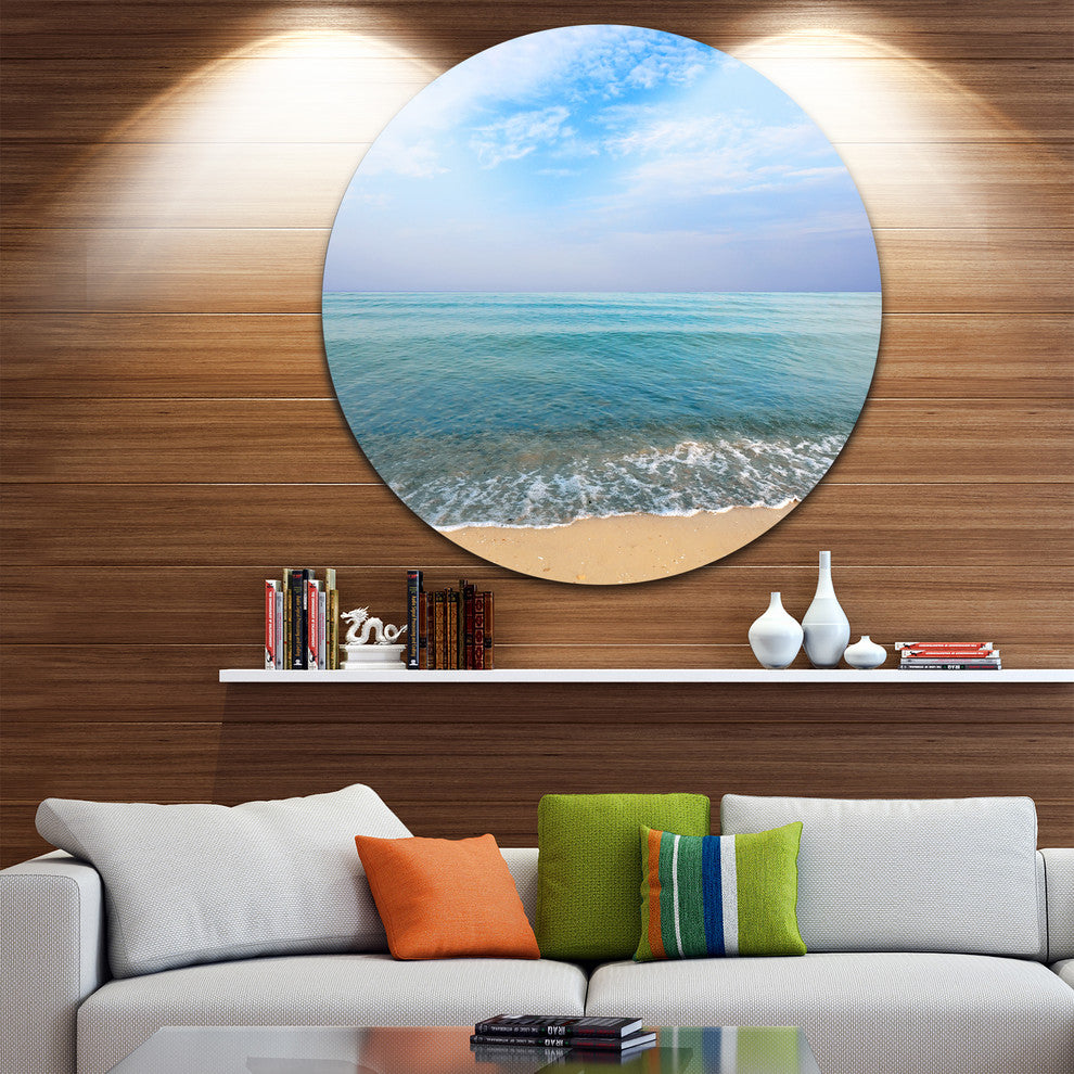Blue Sky Sand Sun Daylight, Seashore Round Metal Wall Art, 36"