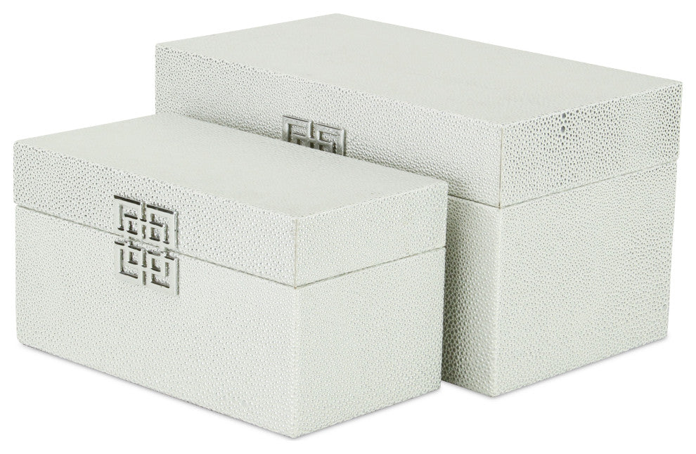 Galena "Double Happiness" Faux Shagreen Box Set, White Silver
