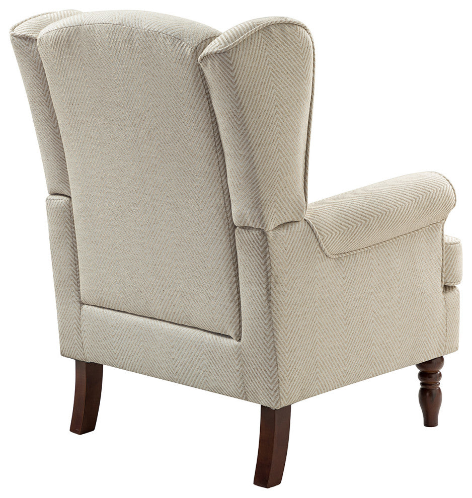 Floral Wingback Armchair with Turned Legs, Tan