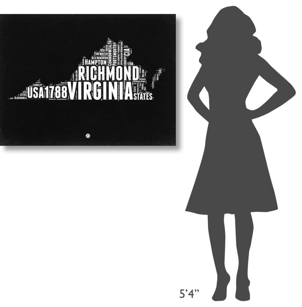 "Virginia Black and White Map" Fine Art Print