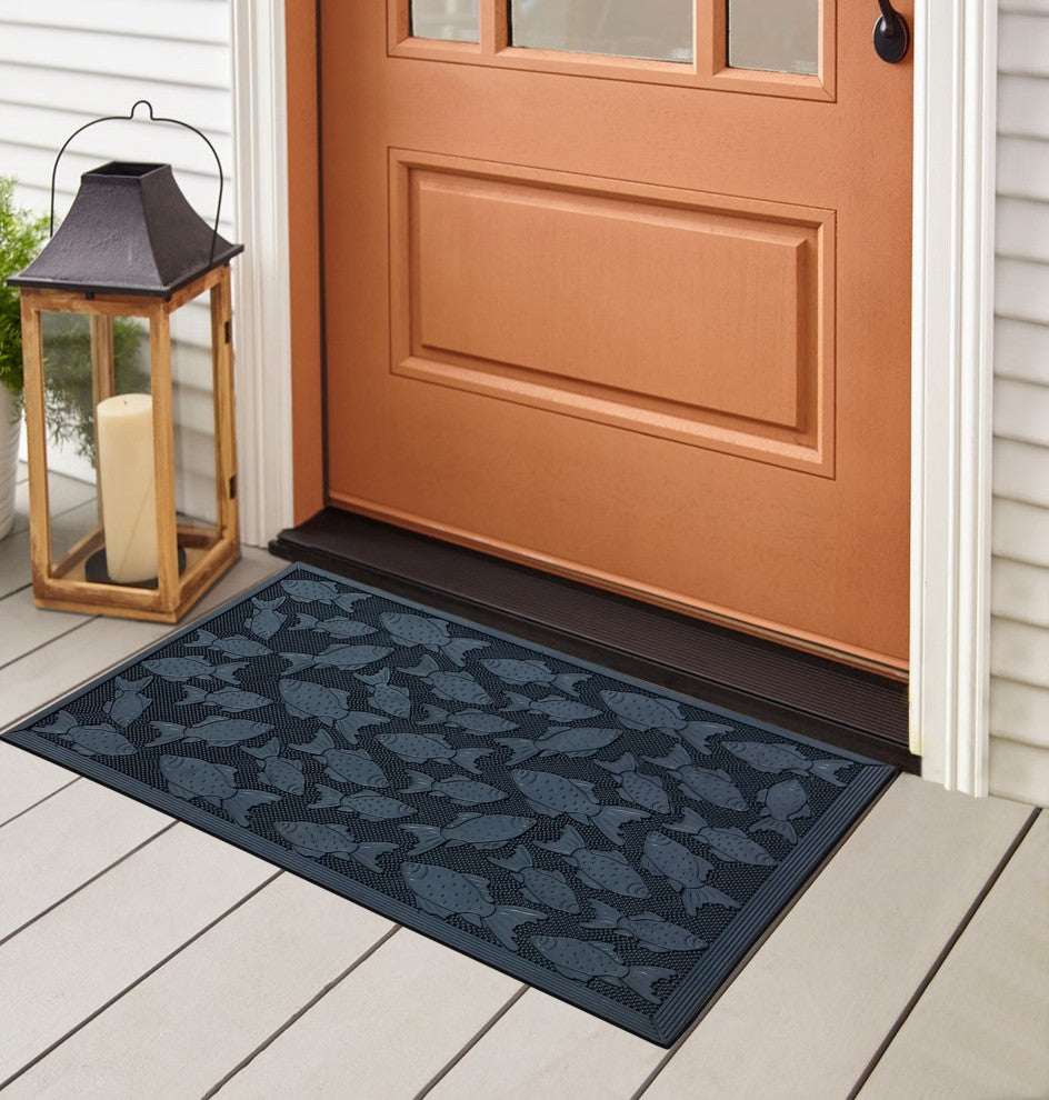 A1HC Rubber Pin Welcome Door Mats 24"x36" for Outdoor Entrance, Gold Fish Black