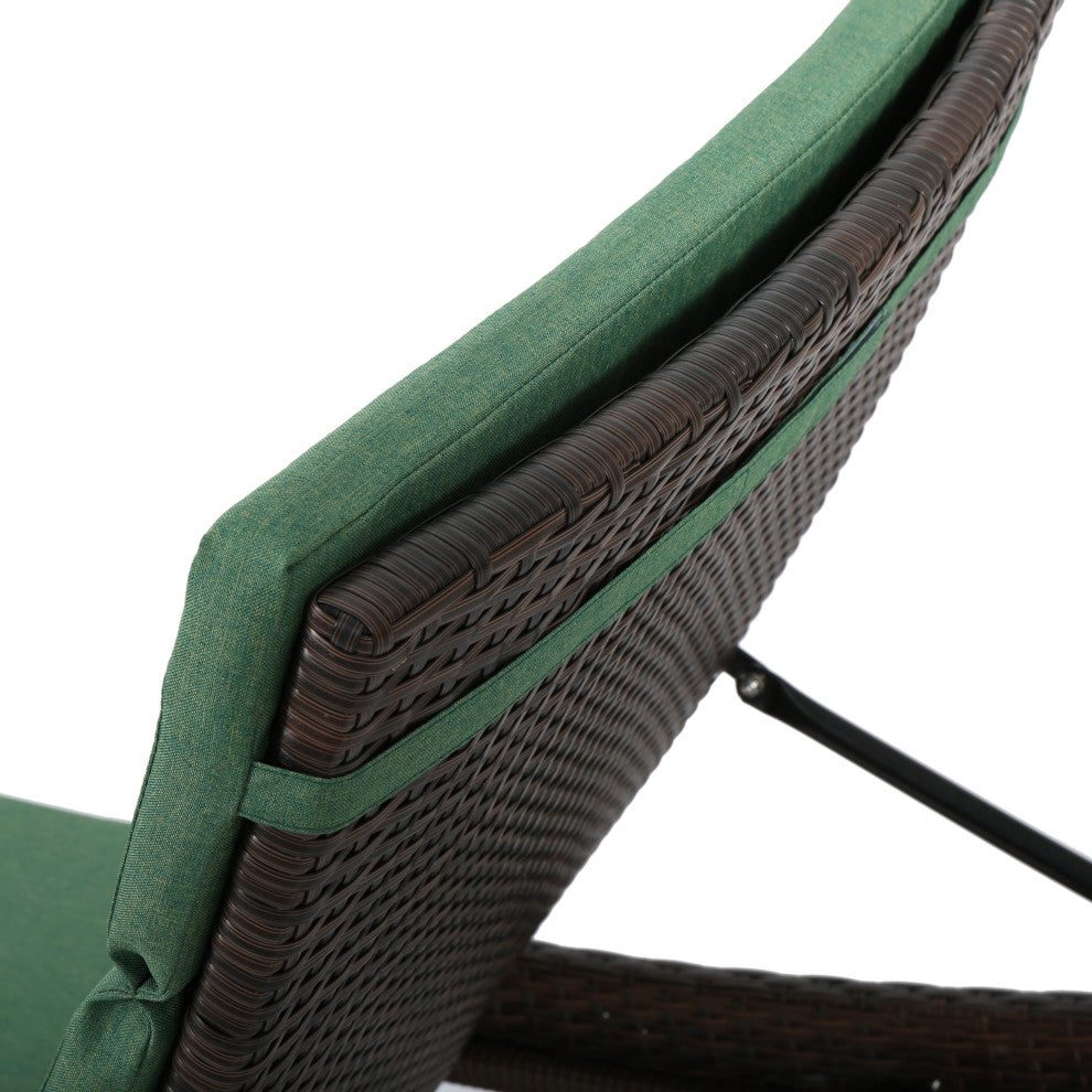 GDF Studio Aloha Wicker Chaise Lounge with Cushions Jungle Green, Set of 2