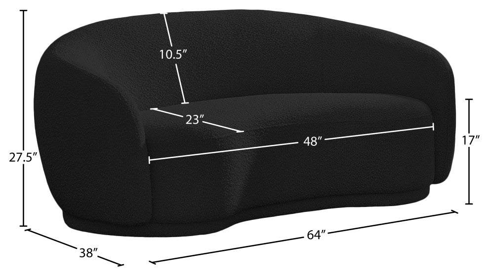 Hyde Boucle Fabric Upholstered, Black, Loveseat