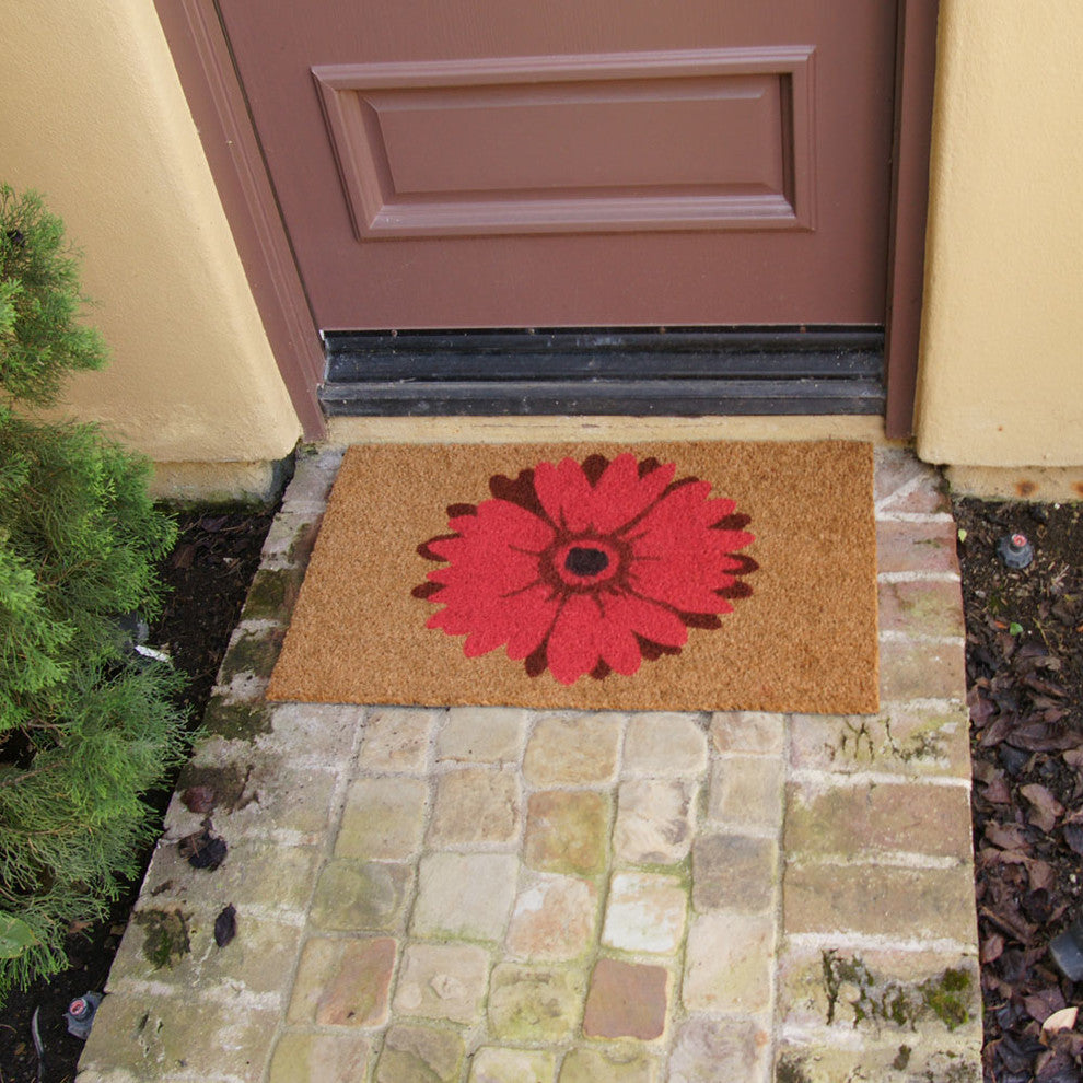 Red Daisy, Flower Door Mat, 18x30"
