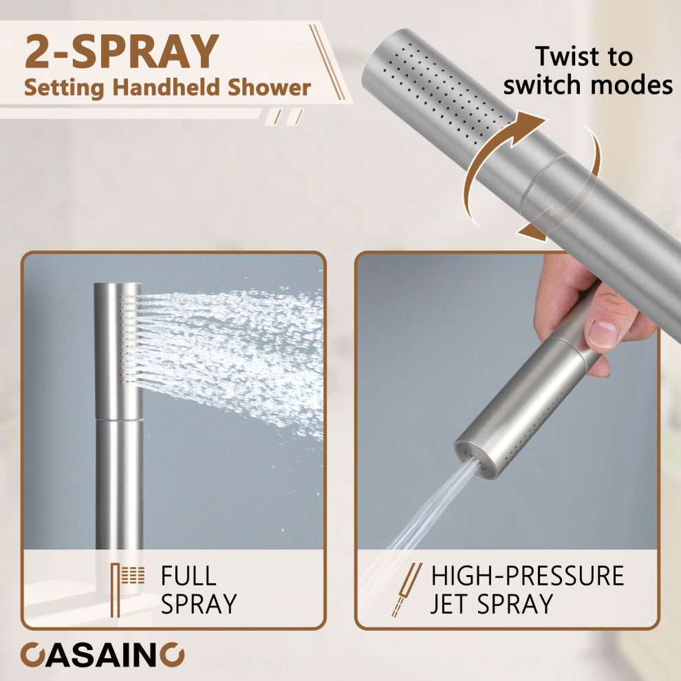 12inch Shower System With Shelf, Handheld Shower With Spray Gun Feature, Brushed Nickel