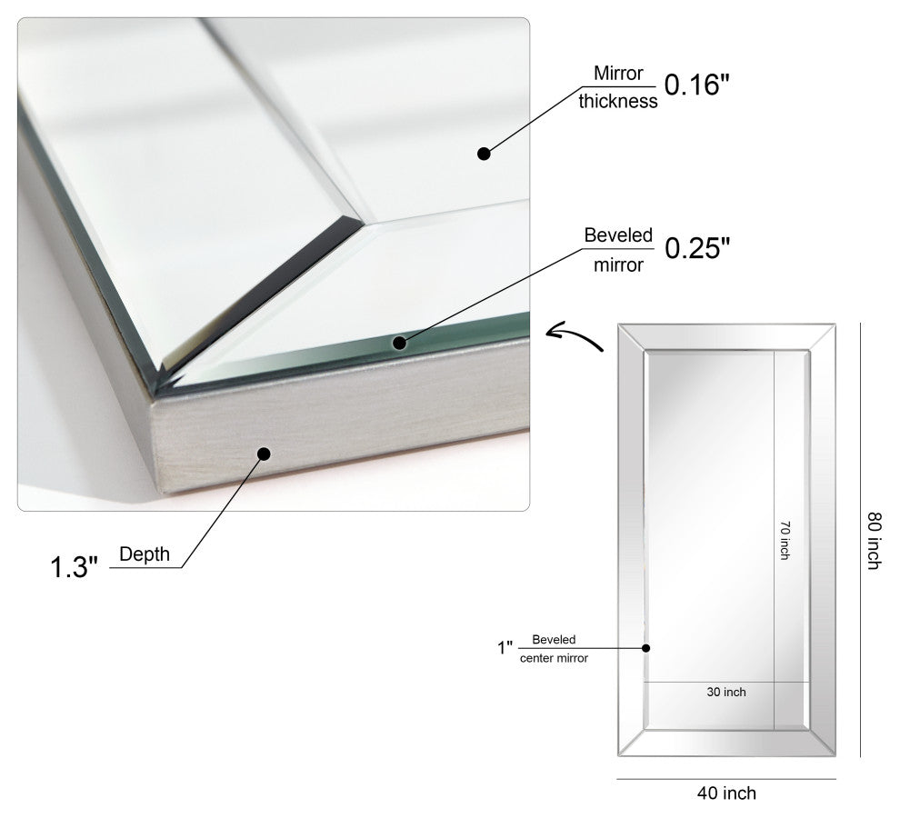 Moderno Beveled Leaner, Large Floor Mirror, 1"-Beveled Center Mirror, 80"x 40"